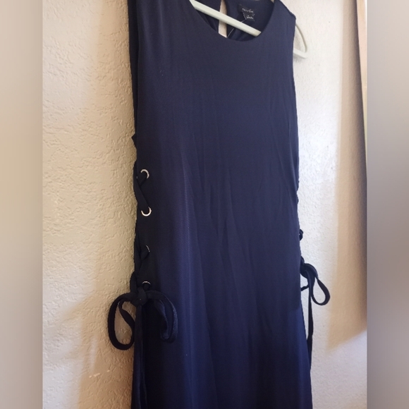Ann Taylor Nautical Navy Coastal Flowy Side Laced Flare Midi Dress - Picture 5 of 7